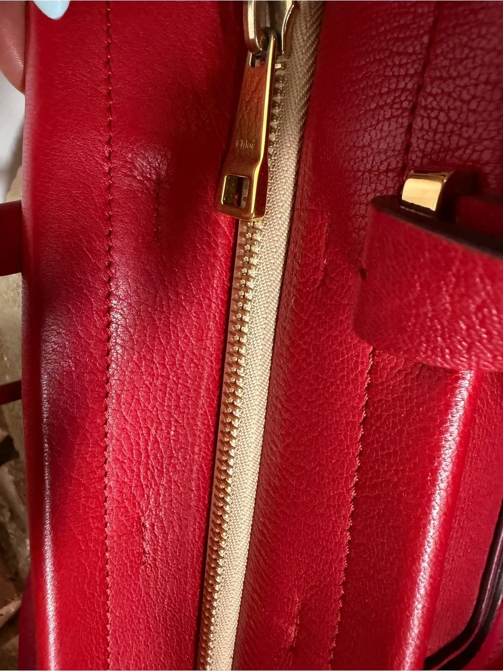Chloé Everston Medium Red Leather Satchel Top Handle Shoulder Crossbody Bag